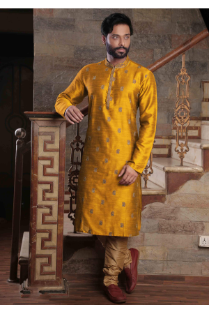 Yellow Gold Color Silk Kurta Set